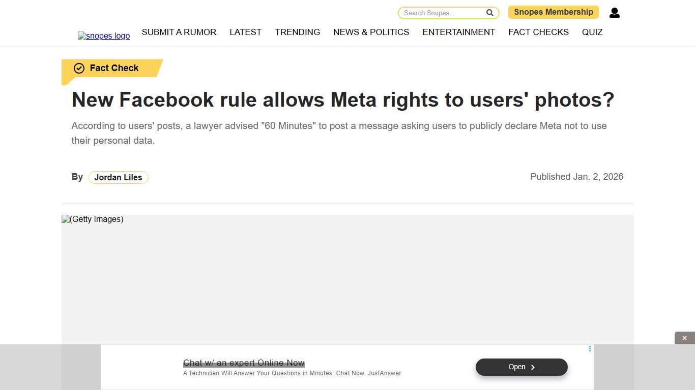 New Facebook rule allows Meta rights to users' photos? Snopes.com